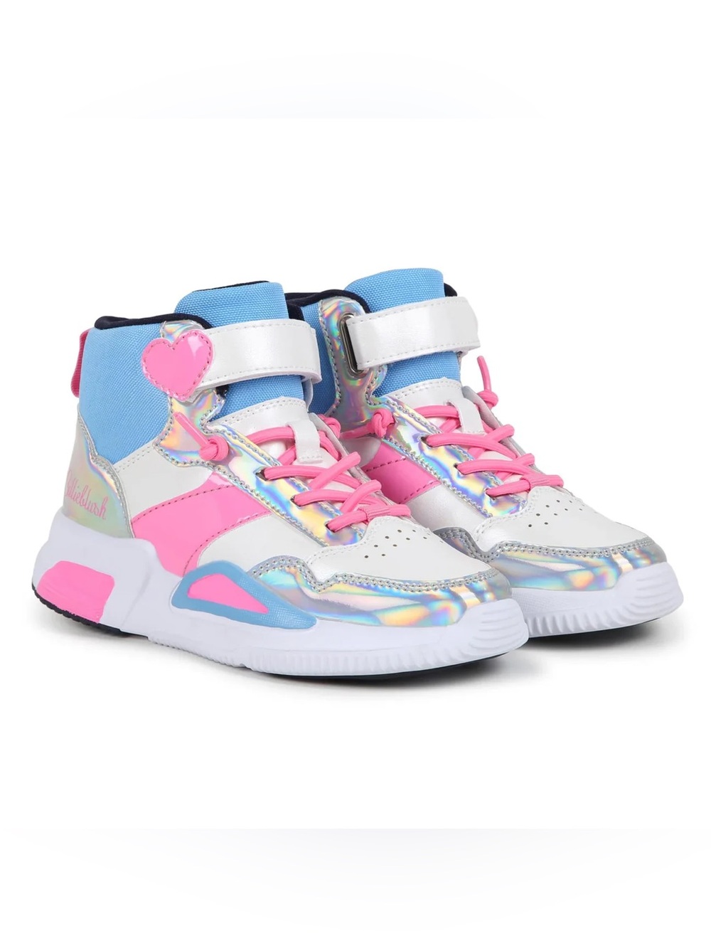 Billieblush Pink, White & Light Blue High-Top Sneakers with Iridescent Trim